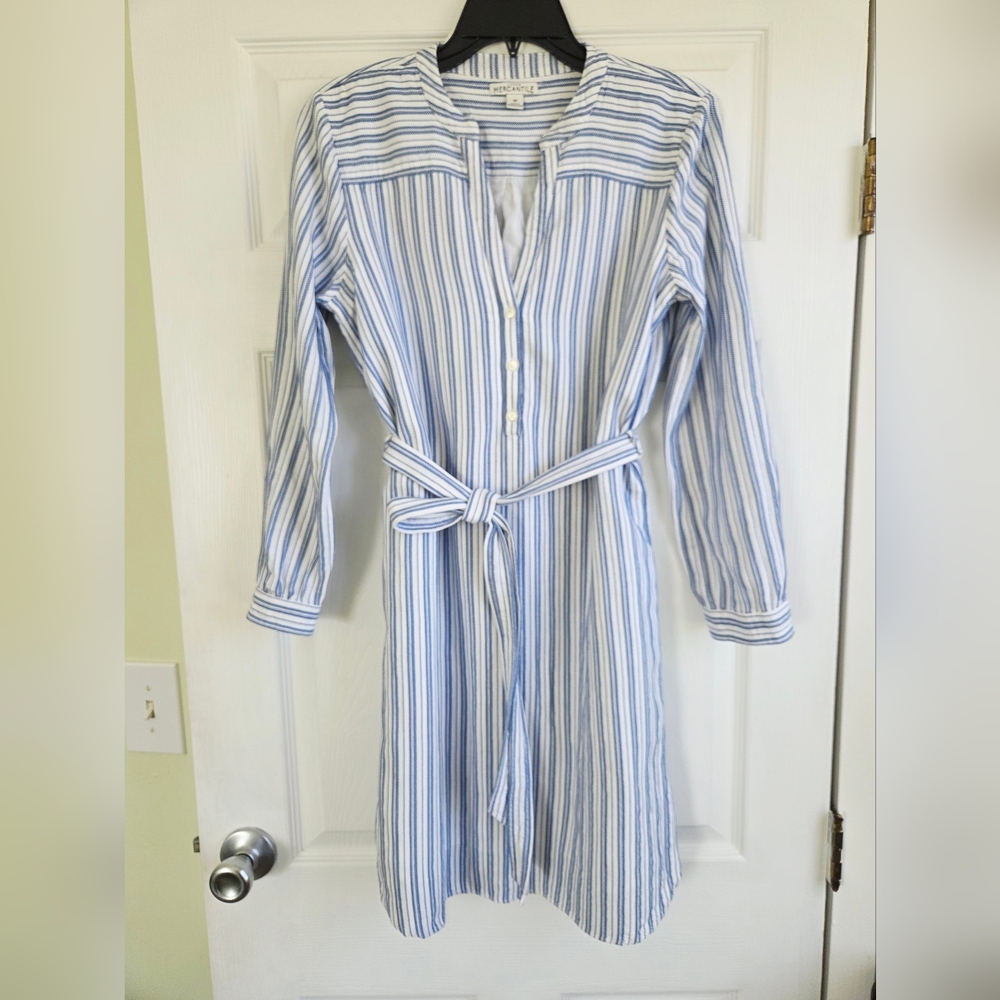 J.Crew Mercantile ✨️ Blue and White Striped Women's Dress with Belt Size M - Picture 4 of 10
